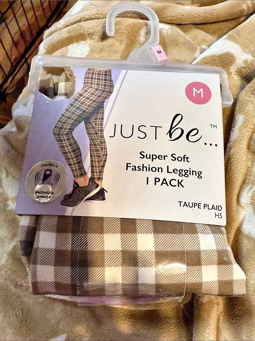 Just be. Super Soft Fashion Legging. Taupe Plaid Size Medium NWT